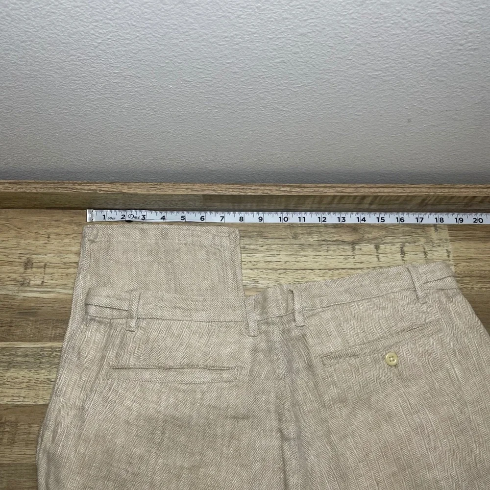 Corridor New York Mens 34 Herringbone Linen Trousers Beige Straight Leg Slacks